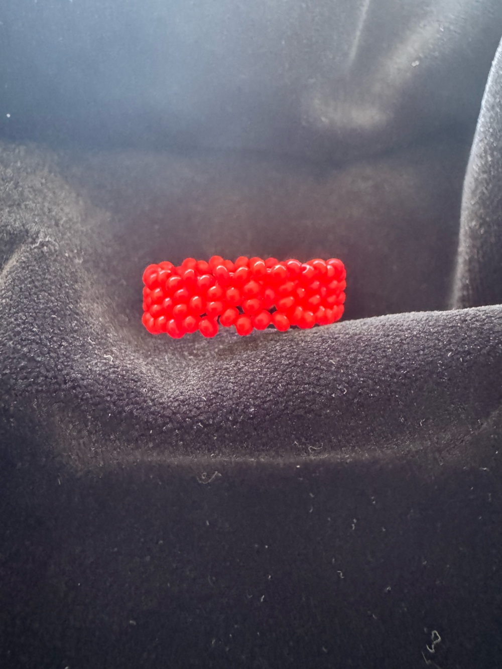 Red Woven Beaded Statement Ring Stretch Cocktail Ring Size 8
